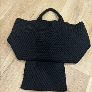 Naghedi Black Large Woven Tote Bag